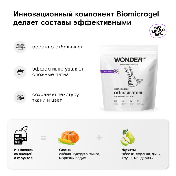 WONDER LAB кислородный отбеливатель-пятновыводитель - 750 г