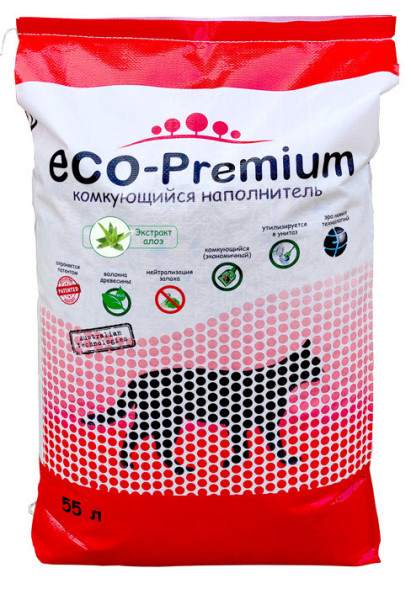ECO-Premium наполнитель древесный комкующийся с ароматом алоэ - 55 л (20,2 кг)