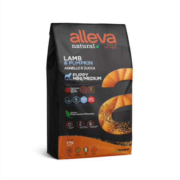 Alleva Natural Puppy Lamb And Pumpkin Mini/Medium сухой корм для щенков мелких и средних пород с ягненком и тыквой, 2 кг