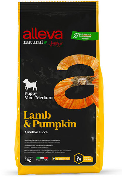 Alleva Natural Puppy Lamb And Pumpkin Mini/Medium сухой корм для щенков мелких и средних пород с ягненком и тыквой, 2 кг