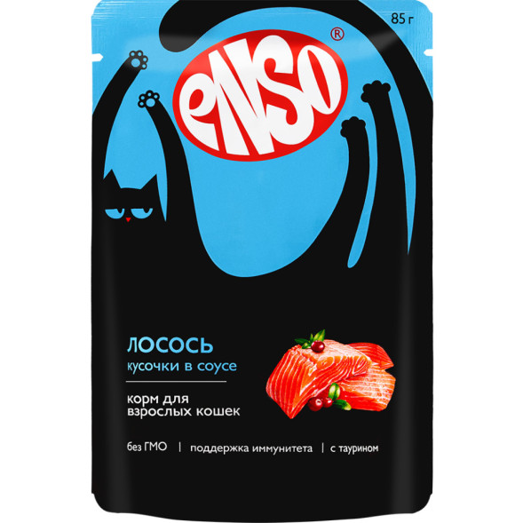 ENSO влажный корм для взрослых кошек, кусочки в соусе с лососем, в паучах - 85 г