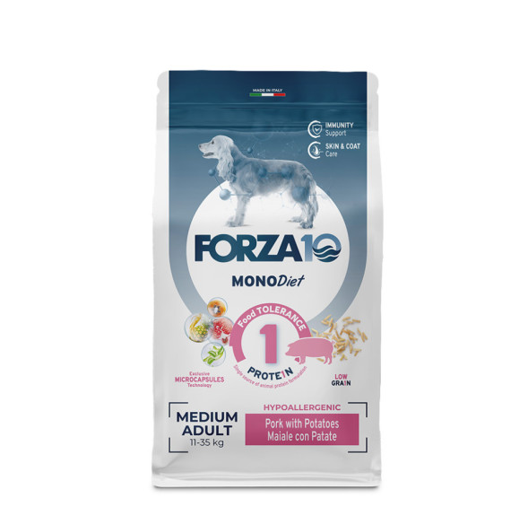 Forza10 MonoDiet Adult Medium Maiale con Patate сухой корм для взрослых собак средних пород со свининой и картофелем, 12 кг