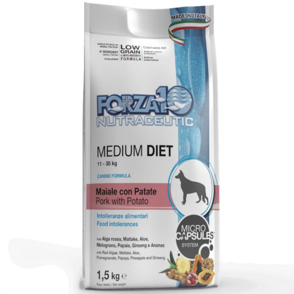 Forza10 MonoDiet Adult Medium Maiale con Patate сухой корм для взрослых собак средних пород со свининой и картофелем, 12 кг
