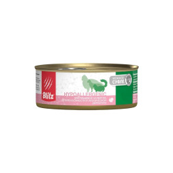 Blitz Hypoallergenic влажный диетический корм для кошек при пищевой аллергии, непереносимости и атопическом дерматите, в консервах - 100 г