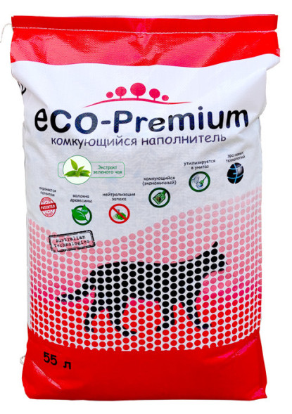 ECO-Premium наполнитель древесный комкующийся с ароматом зелёного чая - 55 л (20,2 кг)