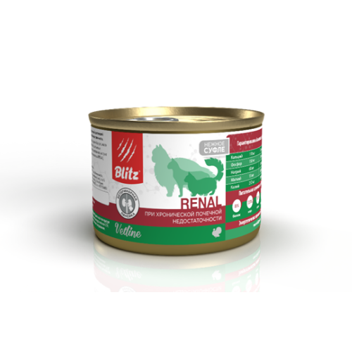 Blitz Vetline Renal влажный диетический корм для кошек при хронической почечной недостаточности, в консервах - 100 г