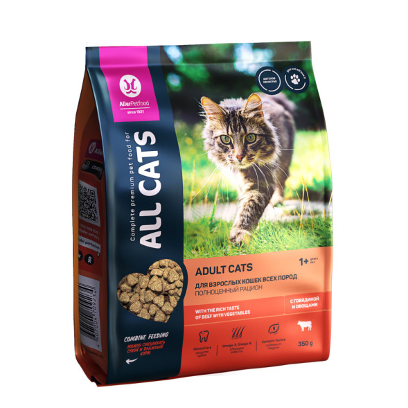 ALL CATS сухой корм для взрослых кошек с говядиной и овощами - 350 г