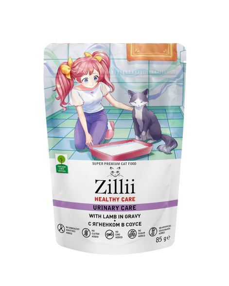 Zillii Healthy Care Urinary Care влажный корм для взрослых кошек, РН контроль, с ягненком в соусе, в паучах - 85 г