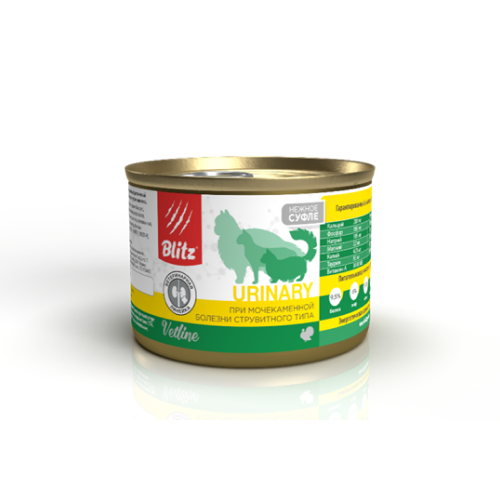 Blitz Vetline Urinary влажный диетический корм для кошек при мочекаменной болезни струвитного типа, в консервах - 100 г