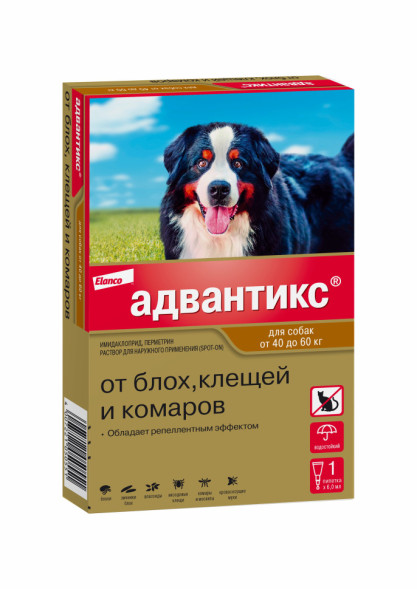 Адвантикс капли от блох, клещей и комаров для собак весом от 40 до 60 кг - 1 пипетка