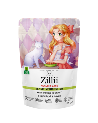 Zillii Healthy Care Sensitive Digestion влажный корм для взрослых кошек с чувствительным пищеварением, с индейкой в соусе, в паучах - 85 г