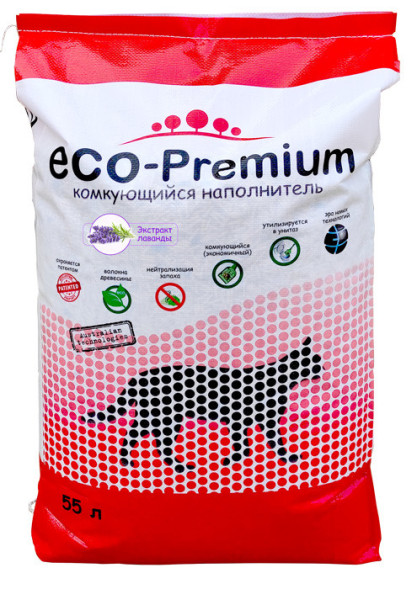 ECO-Premium наполнитель древесный комкующийся с ароматом лаванды - 55 л (20,2 кг)