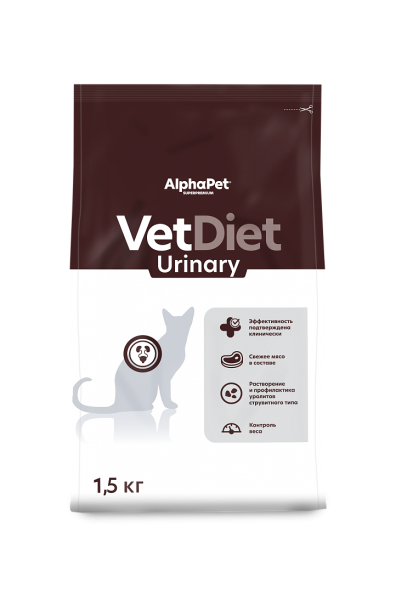 AlphaPet Vet Diet сухой корм для взрослых кошек и котов при заболеваниях нижних отделов мочевыводящих путей - 1,5 кг