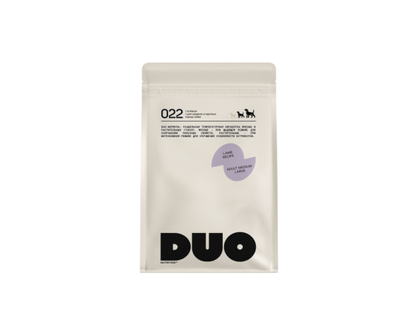 DUO Nutrition сухой полнорационный корм для взрослых собак средних и крупных пород с ягненком и рисом - 1 кг