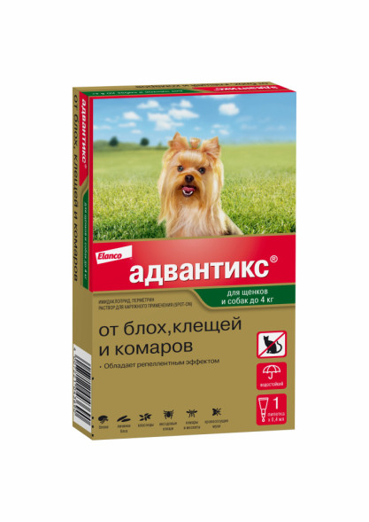 Адвантикс капли от блох, клещей и комаров для щенков и собак весом от 1,5 до 4 кг - 1 пипетка