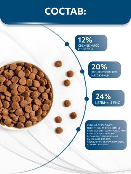 AlphaPet Vet Diet сухой корм для взрослых кошек и котов при острых расстройствах пищеварения, в реабилитационный период и при истощении - 1,5 кг