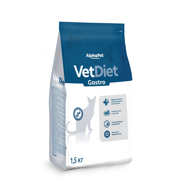 AlphaPet Vet Diet сухой корм для взрослых кошек и котов при острых расстройствах пищеварения, в реабилитационный период и при истощении - 1,5 кг