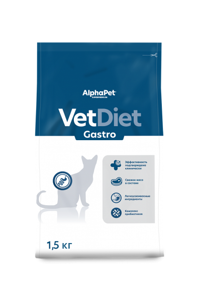 AlphaPet Vet Diet сухой корм для взрослых кошек и котов при острых расстройствах пищеварения, в реабилитационный период и при истощении - 1,5 кг