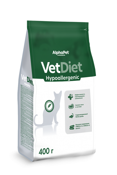 AlphaPet Vet Diet сухой корм для взрослых кошек при пищевой аллергии и непереносимости ингредиентов - 400 г