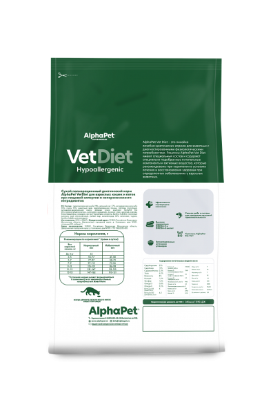 AlphaPet Vet Diet сухой корм для взрослых кошек при пищевой аллергии и непереносимости ингредиентов - 400 г