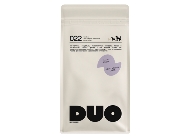 DUO Nutrition сухой полнорационный корм для взрослых собак средних и крупных пород с ягненком и рисом - 10 кг