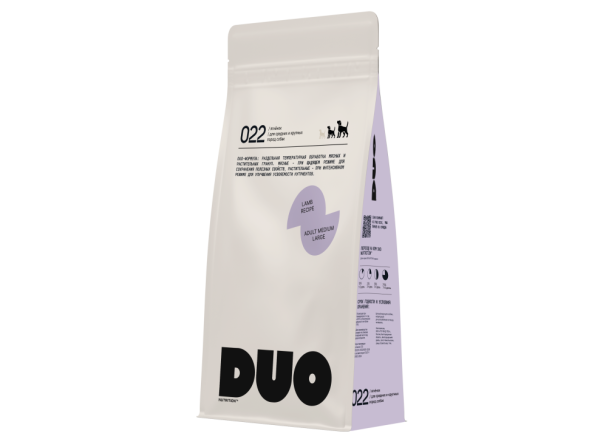 DUO Nutrition сухой полнорационный корм для взрослых собак средних и крупных пород с ягненком и рисом - 10 кг