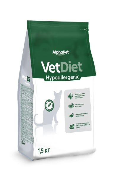 AlphaPet Vet Diet сухой корм для взрослых кошек при пищевой аллергии и непереносимости ингредиентов - 1,5 кг