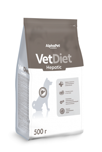 AlphaPet Vet Diet сухой корм для взрослых собак всех пород при заболеваниях печени - 500 г