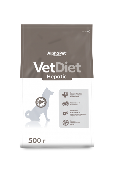 AlphaPet Vet Diet сухой корм для взрослых собак всех пород при заболеваниях печени - 500 г