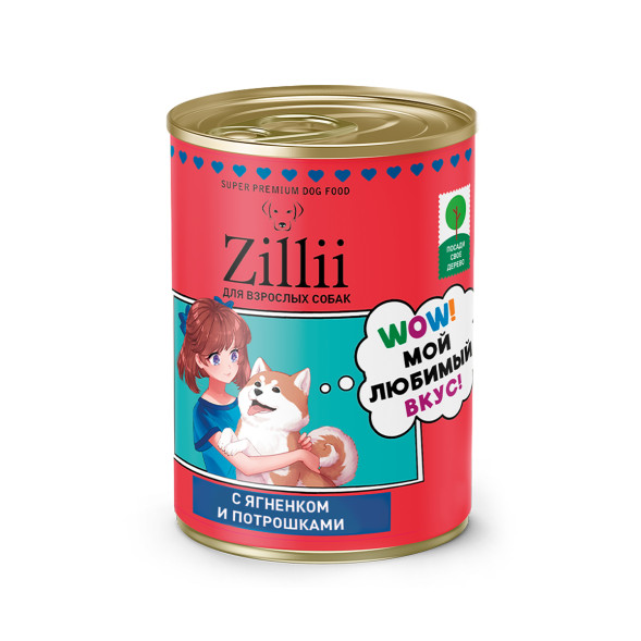 Zillii влажный корм для взрослых собак всех пород с ягненком и потрошками, в консервах - 350 г