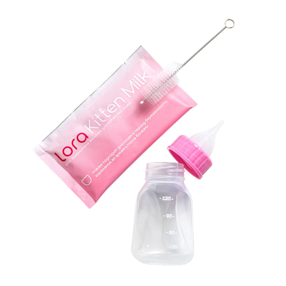 Lora Kitten Milk заменитель молока для котят, сухая смесь, набор паучей, бутылочка + щетка в подарок - 30 г х 10 шт