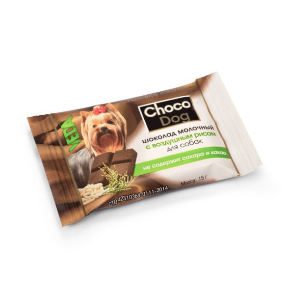 Choco Dog лакомство для собак шоколад молочный с воздушным рисом - 15 г