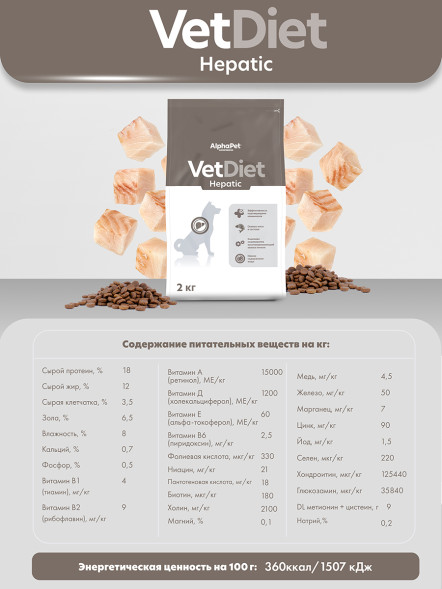 AlphaPet Vet Diet сухой корм для взрослых собак всех пород при заболеваниях печени - 2 кг