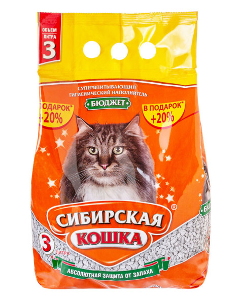 Сибирская Кошка &quot;Бюджет&quot; впитывающий наполнитель для кошачьего туалета - 3 л