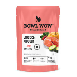 BOWL WOW влажный корм для взрослых стерилизованных кошек, с лососем с овощами в соусе, в паучах - 85 г х 12 шт