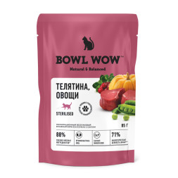 BOWL WOW влажный корм для взрослых стерилизованных кошек, с телятиной с овощами в соусе, в паучах - 85 г х 12 шт