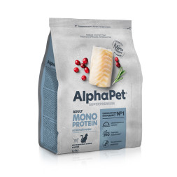 AlphaPet Superpremium Monoprotein сухой корм для взрослых кошек с белой рыбой - 400 г