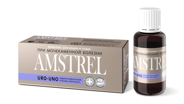 Amstrel URO-UNO препарат для лечения и профилактики мочекаменной болезни у кошек и собак - 25 мл
