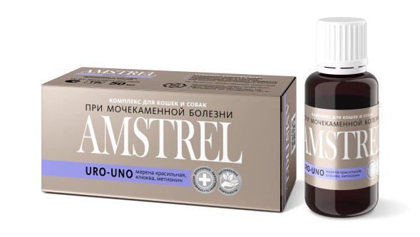Amstrel URO-UNO препарат для лечения и профилактики мочекаменной болезни у кошек и собак - 50 мл