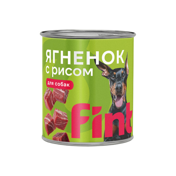 FINT влажный корм для взрослых собак всех пород с ягненком и рисом, в консервах - 850 г