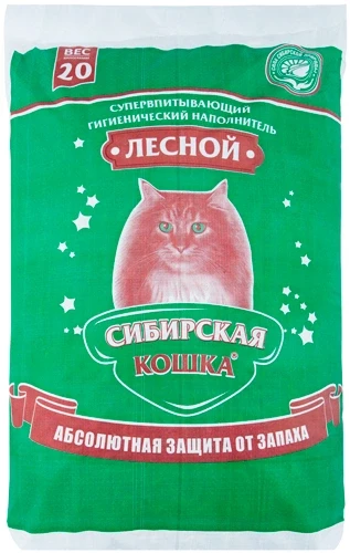 Сибирская кошка Лесной наполнитель древесный впитывающий, гранулы 10 мм - 20 кг