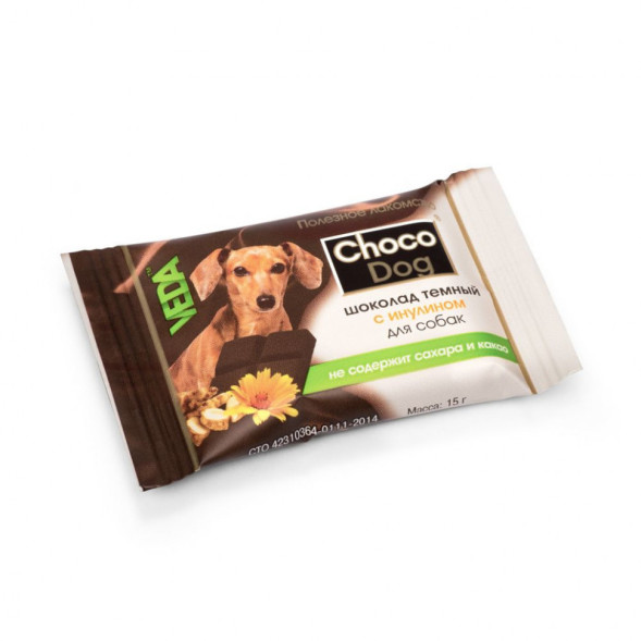 Choco Dog лакомство для собак шоколад темный с инулином - 15 г