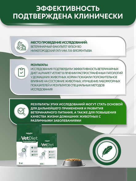 AlphaPet Vet Diet сухой корм для взрослых собак всех пород при пищевой аллергии и непереносимости ингредиентов - 2 кг