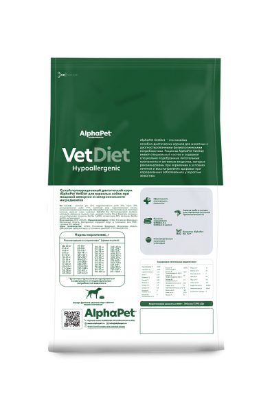 AlphaPet Vet Diet сухой корм для взрослых собак всех пород при пищевой аллергии и непереносимости ингредиентов - 2 кг