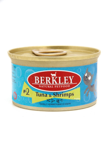 Berkley №2 влажный корм для взрослых кошек, тунец с креветками в соусе, в консервах - 85 г