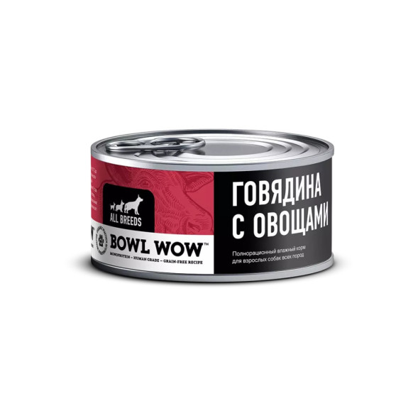 BOWL WOW влажный корм для взрослых собак, с говядиной и овощами - 100 г