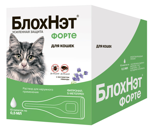 БлохНэт Форте инсектоакарицидный препарат для кошек - 10 пипеток х 0,5 мл