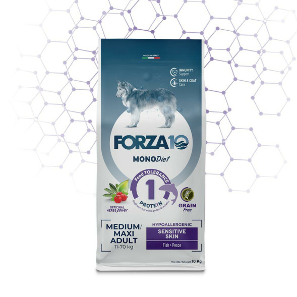 Forza10 MonoDiet Sensitive Skin Medium &amp; Large Adult сухой корм для взрослых собак средних и крупных пород при чувствительной коже с рыбой - 10 кг