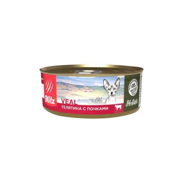 Blitz Holistic влажный корм для взрослых кошек, нежное суфле с телятиной и почками, в консервах - 100 г