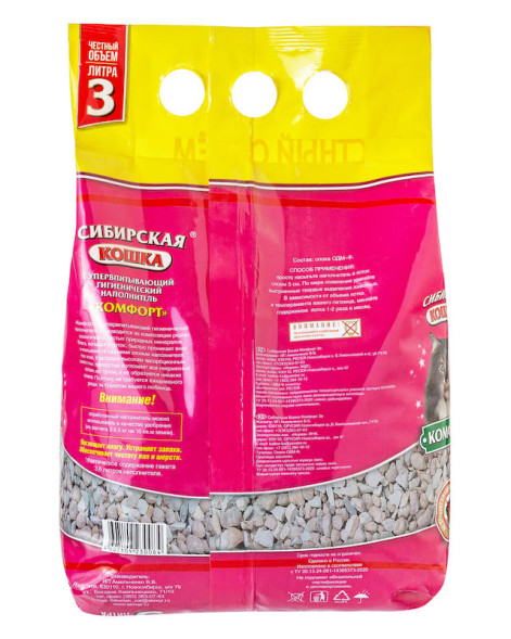 Сибирская Кошка &quot;Комфорт&quot; впитывающий наполнитель для кошачьего туалета - 3 л